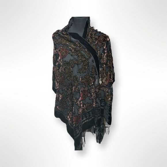 Beautiful Floral Black, Gold, Red, and Pink Italian Scarf From Italy Silk and Co - Picture 1 of 5